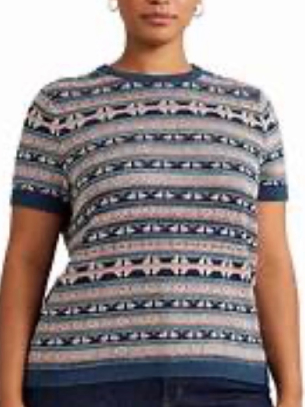 3X NWT LRL Linen Cotton Blend Fair Isle Short Sleeve Light Weight Sweater